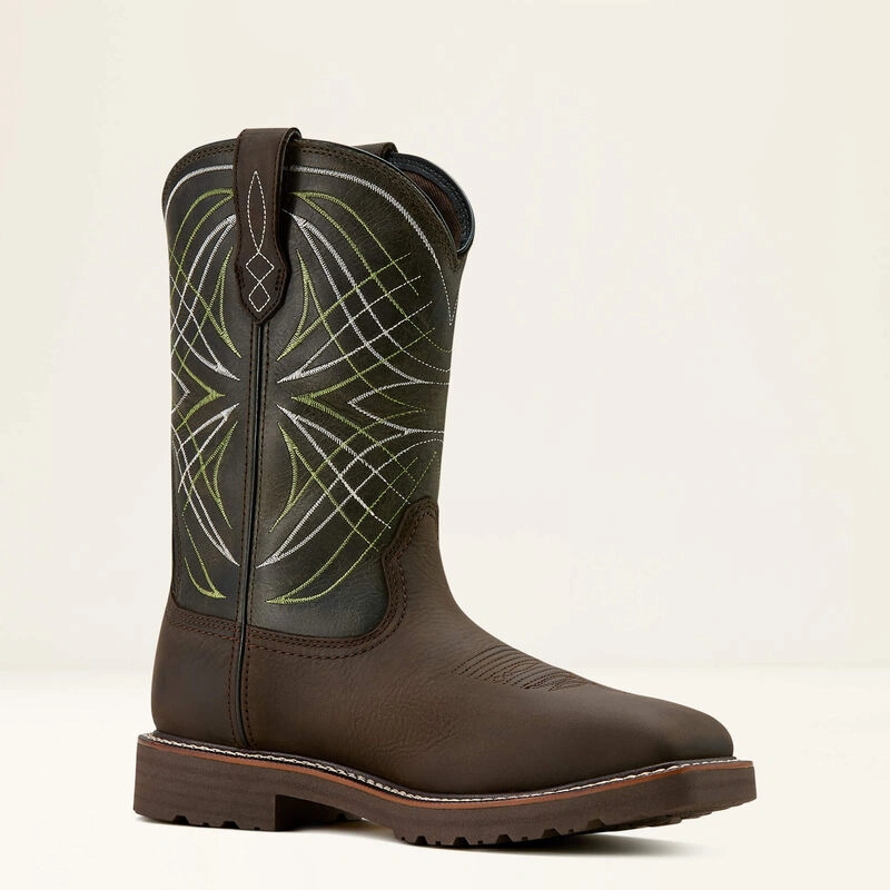 Ariat Activator: Bota Vaquera Impermeable con Punta de Acero para Hombre Marrón/Verde ¡Listo para el Trabajo Duro!