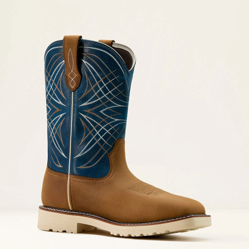 Ariat Activator: Bota Vaquera Impermeable con Punta de Acero para Hombre - Marrón/Azul - ¡Aventura Asegurada!